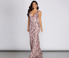 Paisley Formal Sequin Leaf Dress - Lady Occasions