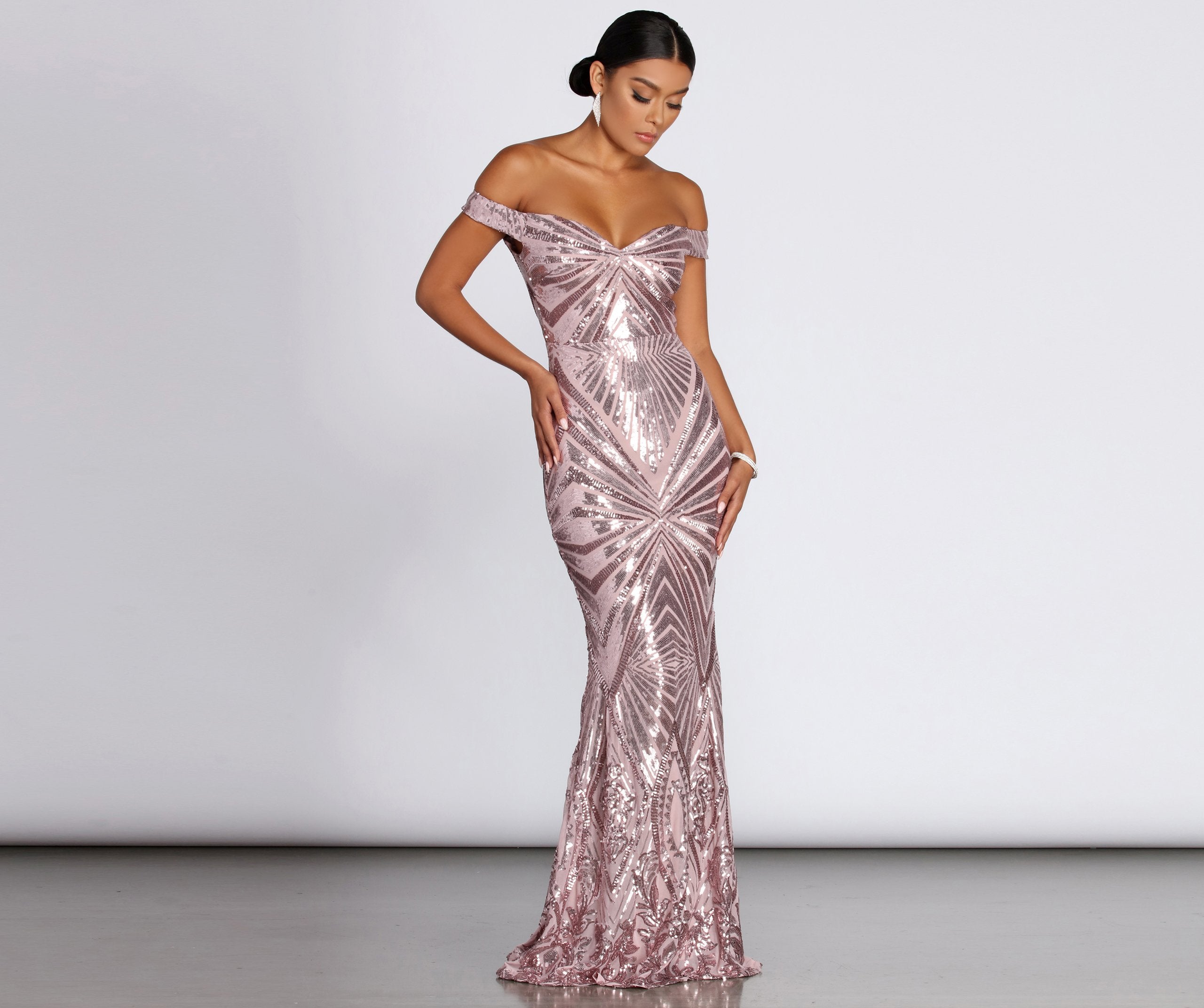 Lilith Off-Shoulder Sequin Evening Gown - Lady Occasions