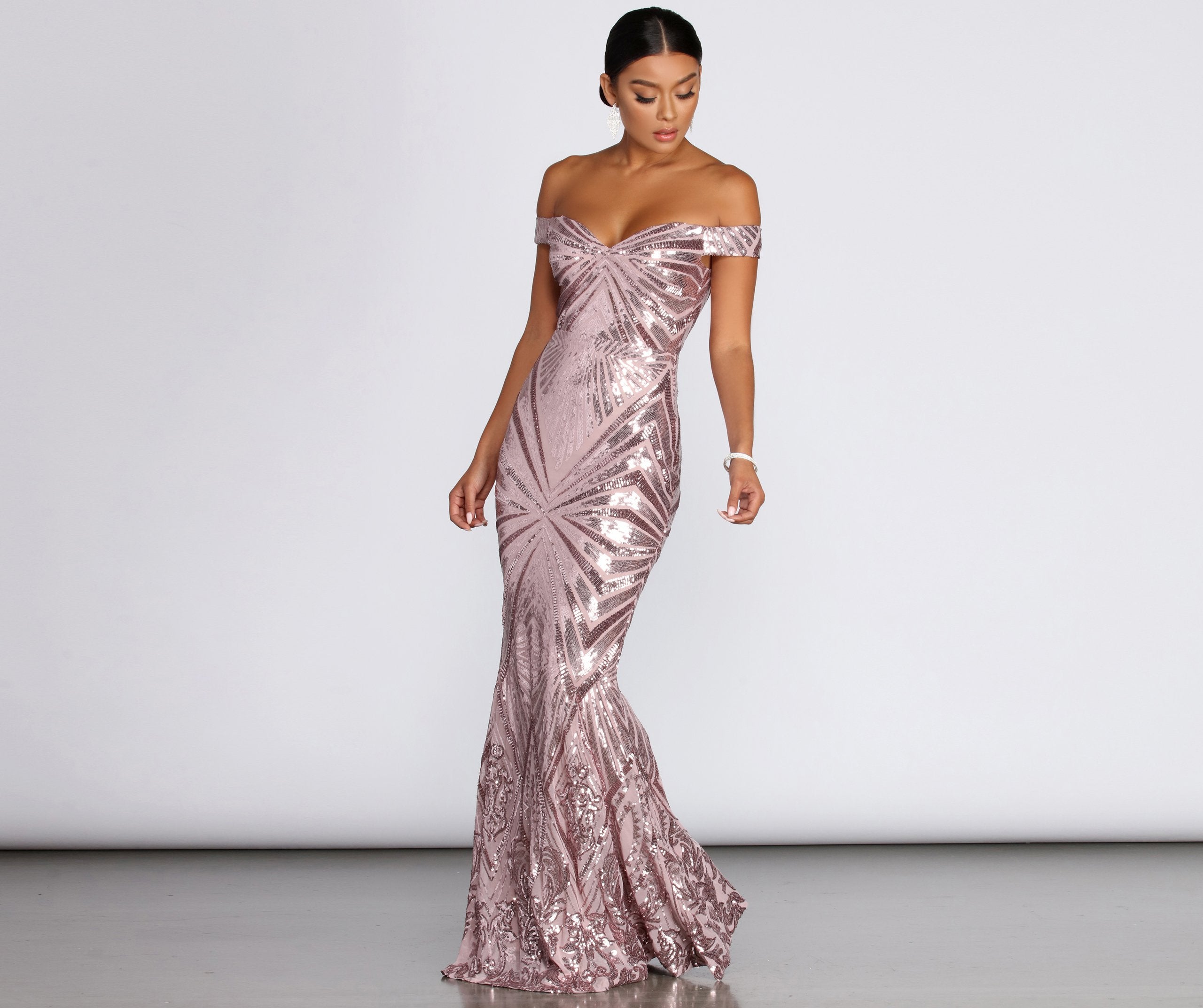 Lilith Off-Shoulder Sequin Evening Gown - Lady Occasions