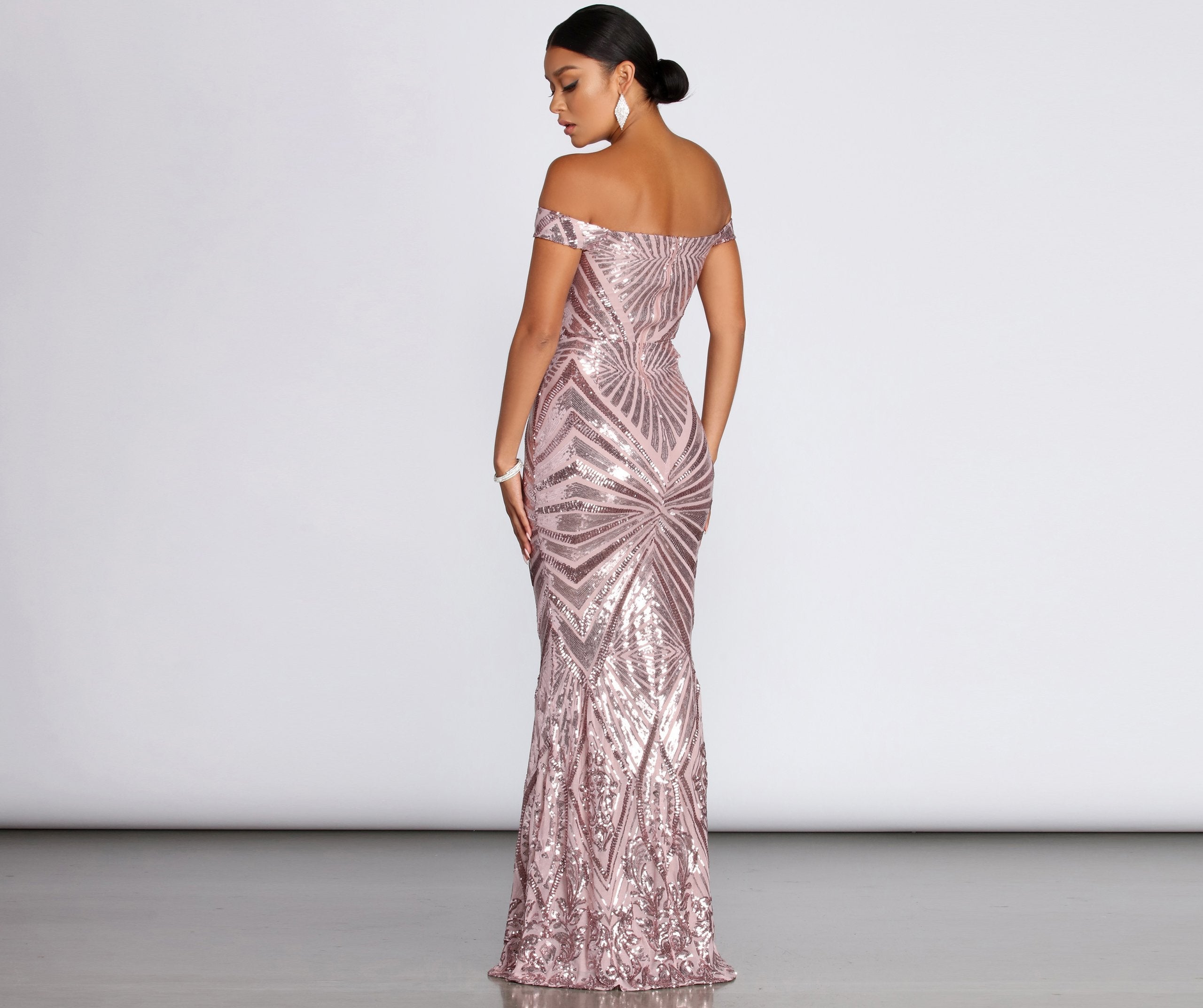 Lilith Off-Shoulder Sequin Evening Gown - Lady Occasions