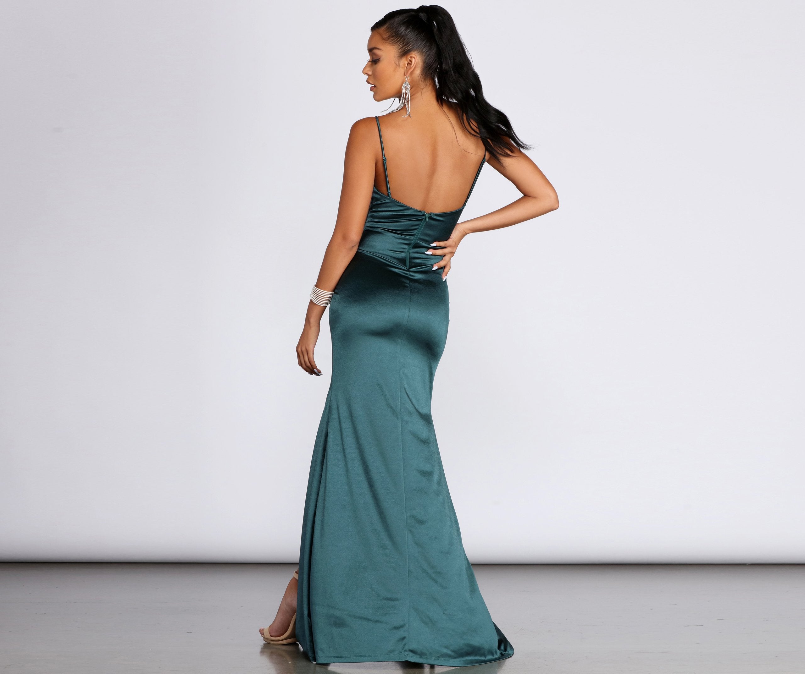 Karen Satin Wrap Formal Gown - Lady Occasions