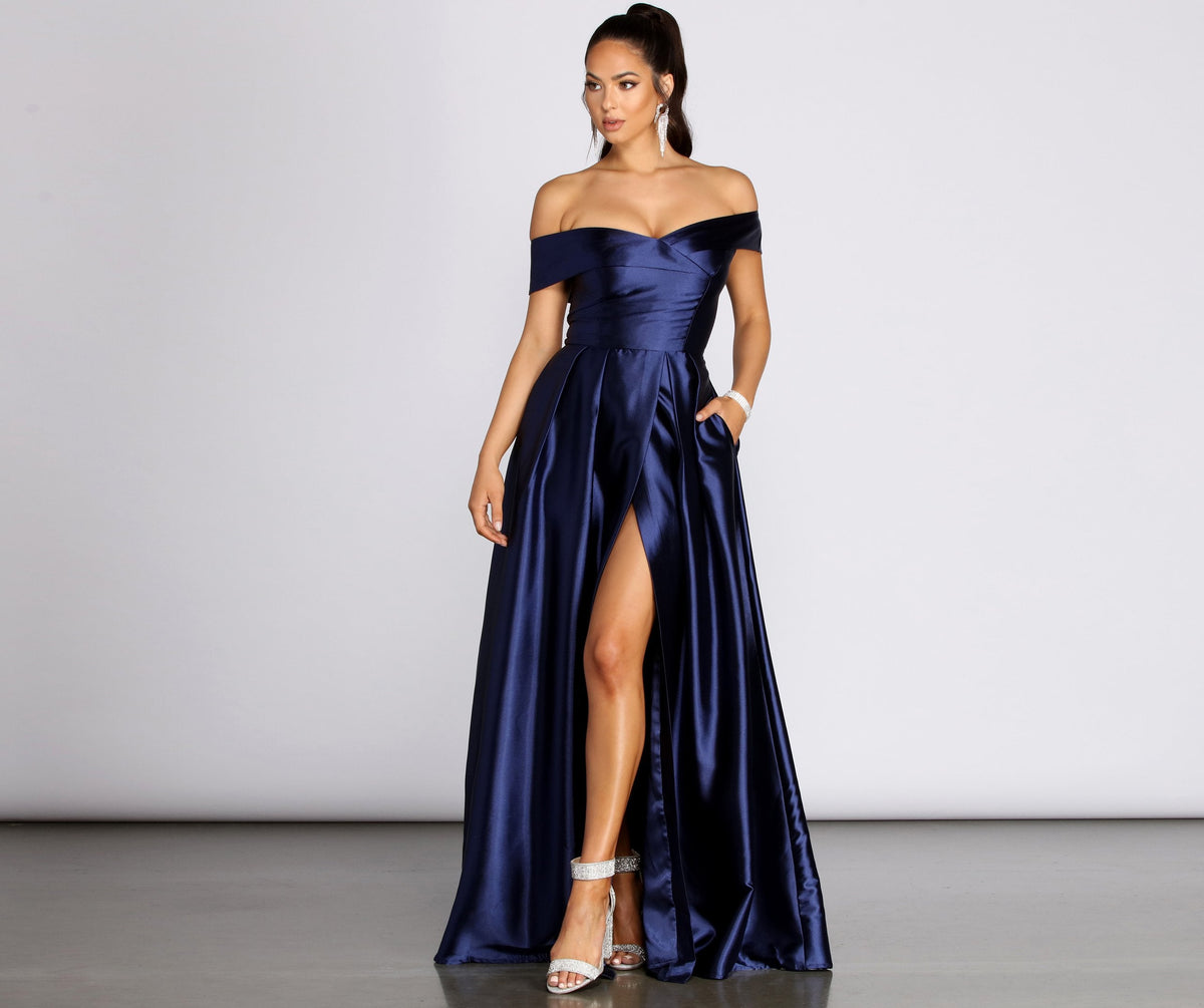 Palmer Formal Satin Wrap Dress - Lady Occasions