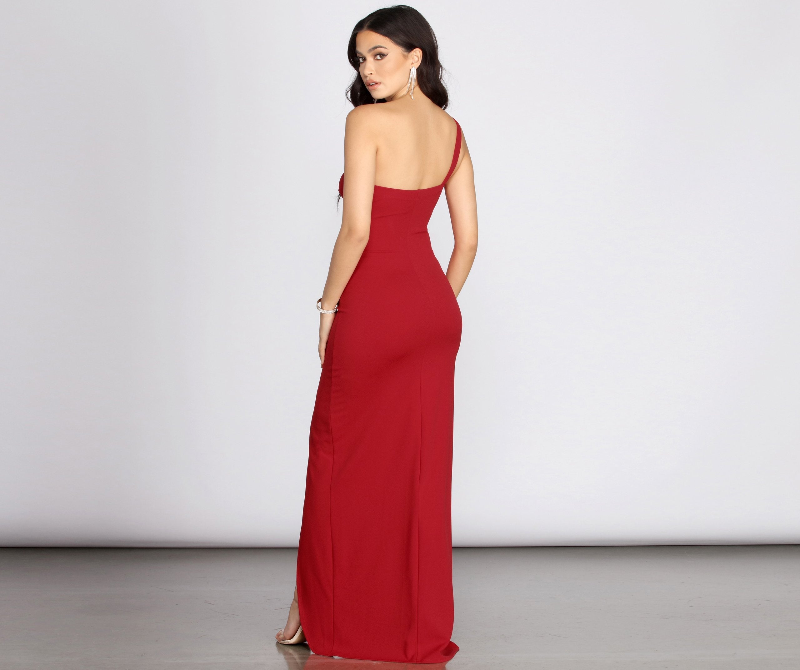 Lorena One Shoulder Crepe Dress - Lady Occasions