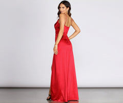 Amelia Formal High Slit Satin Dress - Lady Occasions