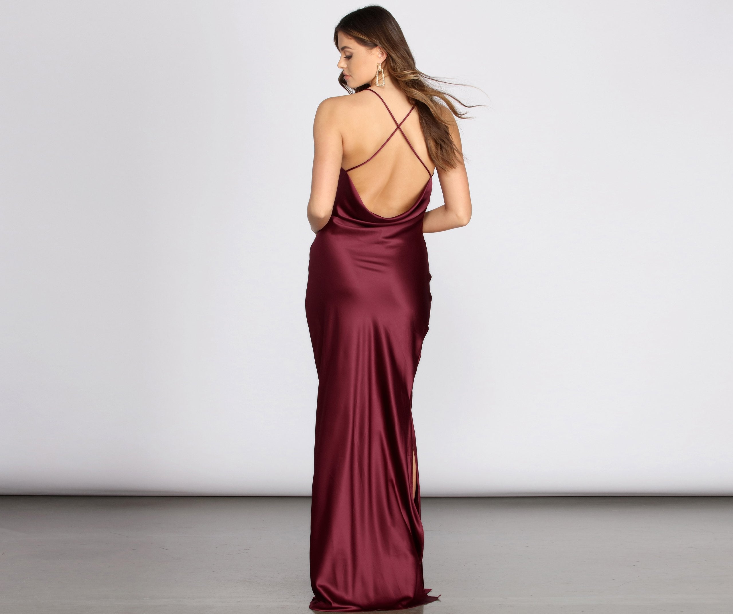 Chantel Cowl Back Satin Dress - Lady Occasions