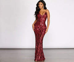 Seline Formal Sequin Scroll Dress - Lady Occasions