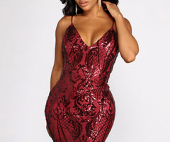 Seline Formal Sequin Scroll Dress - Lady Occasions