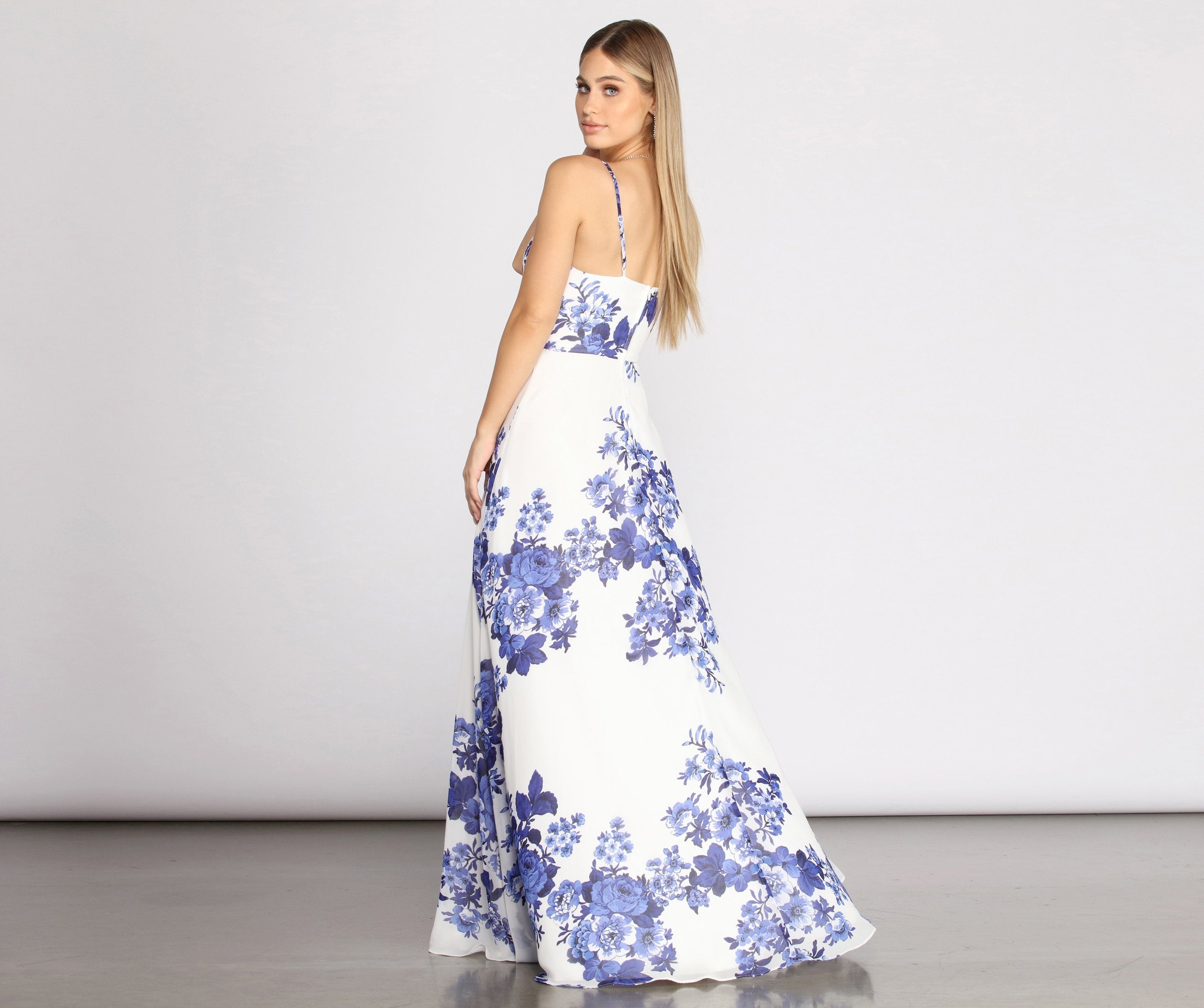 Kiana Floral Chiffon A-Line Dress - Lady Occasions