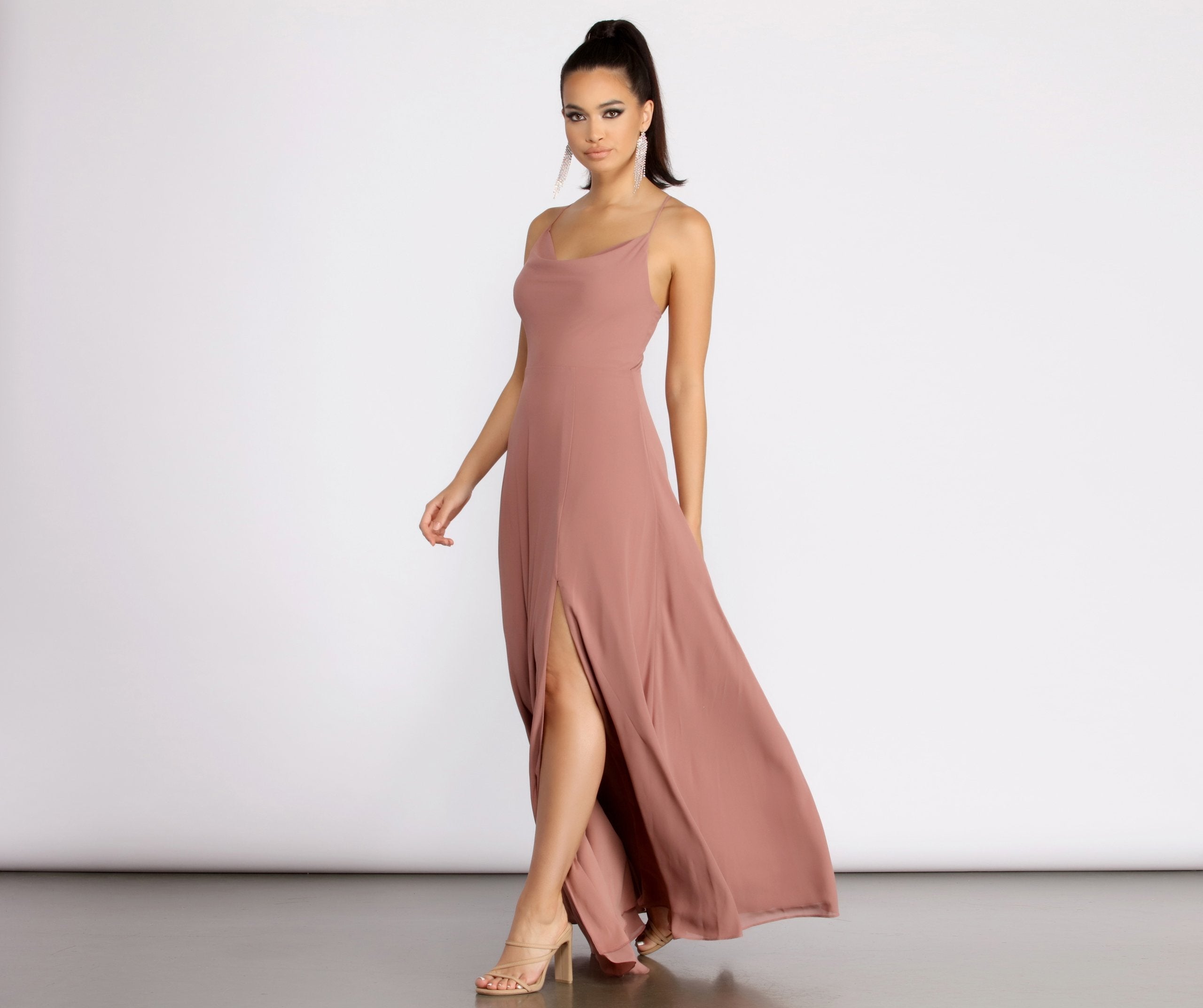 Kai Chiffon Lace Up Back A-Line Dress - Lady Occasions