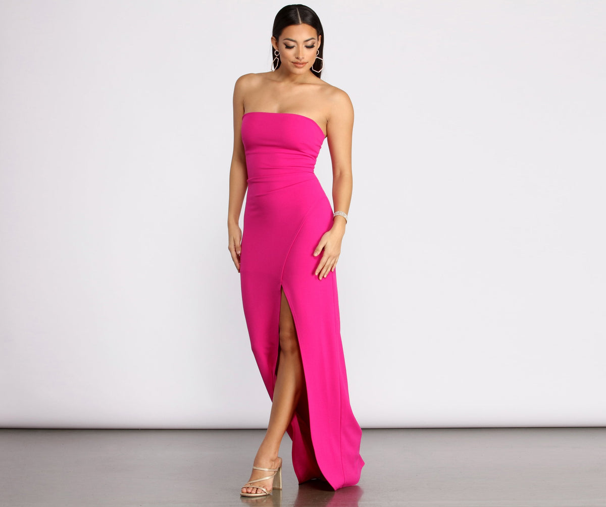 April Front Slit Strapless Crepe Dress - Lady Occasions