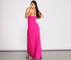 April Front Slit Strapless Crepe Dress - Lady Occasions