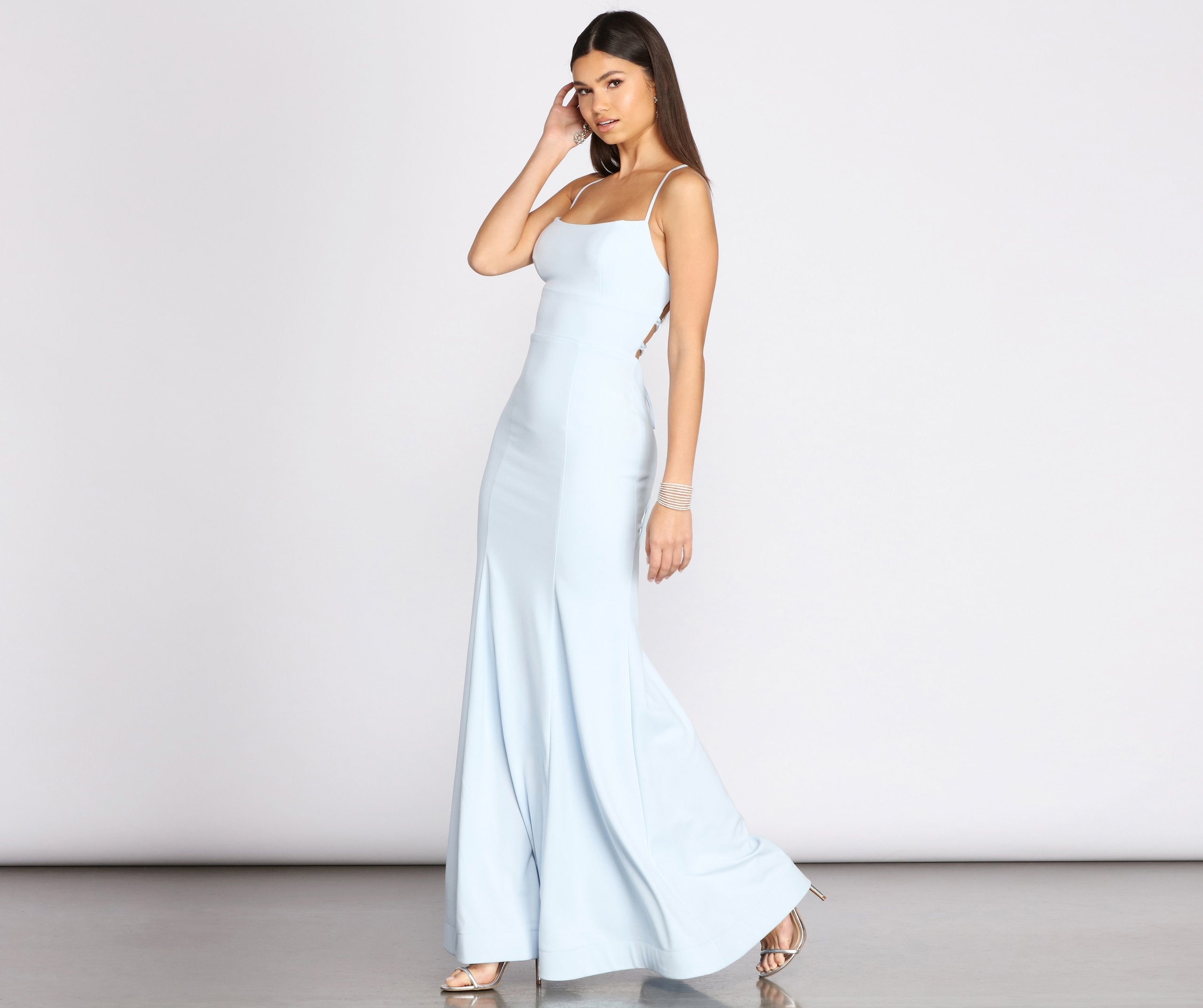 Billie Crepe Lace Up Mermaid Gown - Lady Occasions