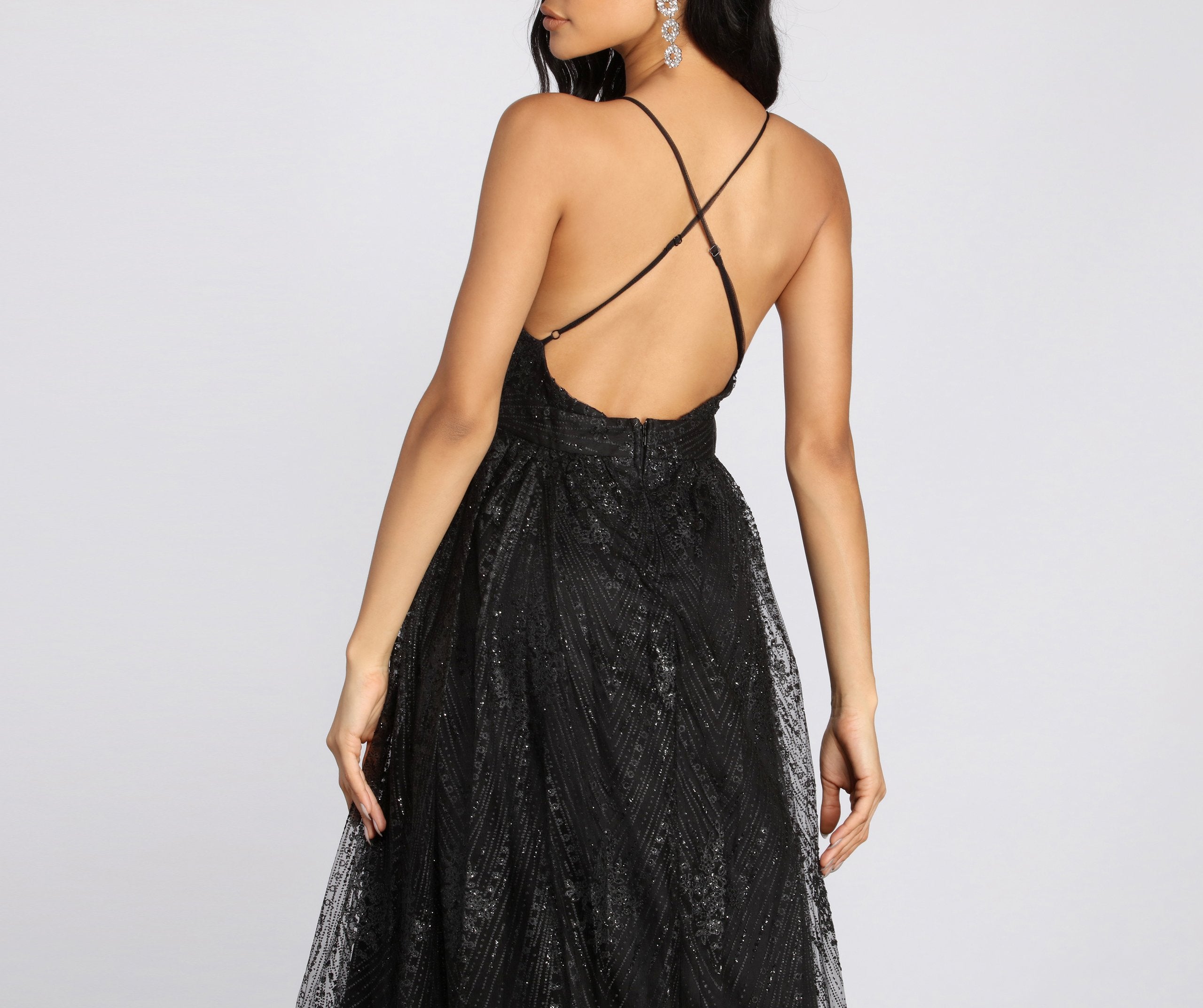 Mona Formal Plunging Glitter Dress - Lady Occasions