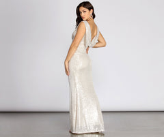 Diane Sequin Drape Back Formal Dress - Lady Occasions