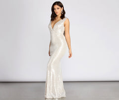 Diane Sequin Drape Back Formal Dress - Lady Occasions