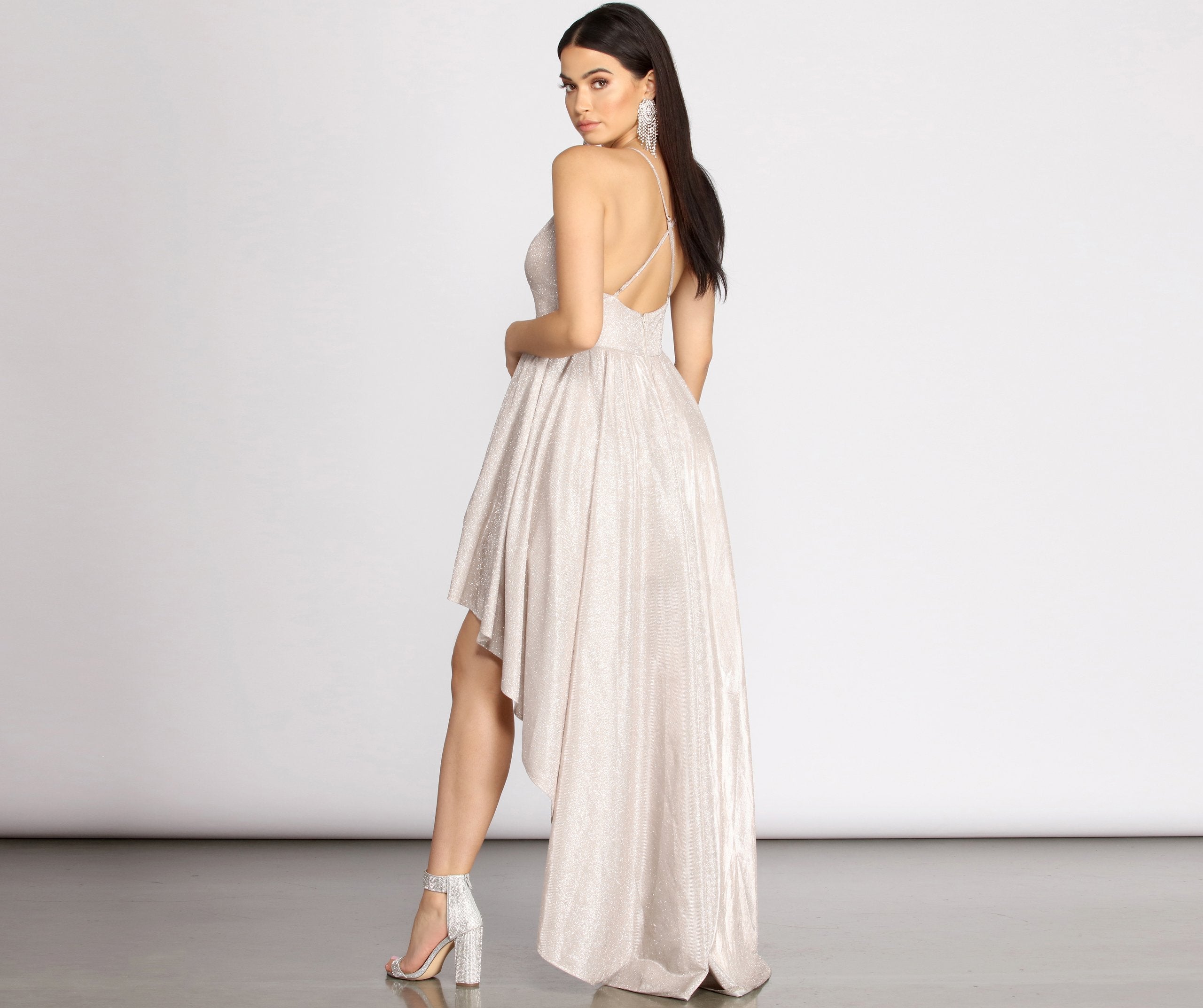 Justine Glitter High-Low Dress - Lady Occasions