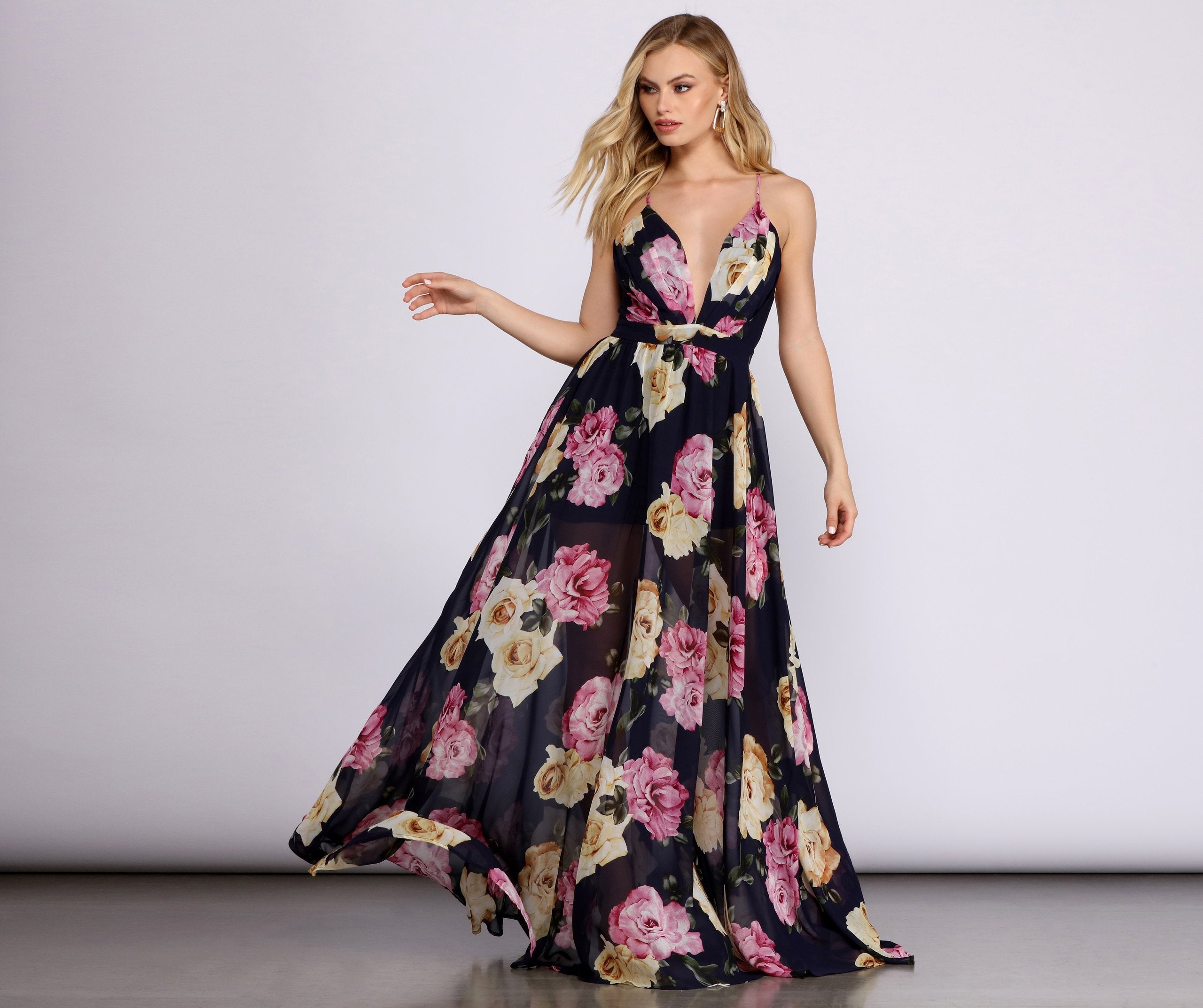 Malie Formal Floral Chiffon Dress - Lady Occasions