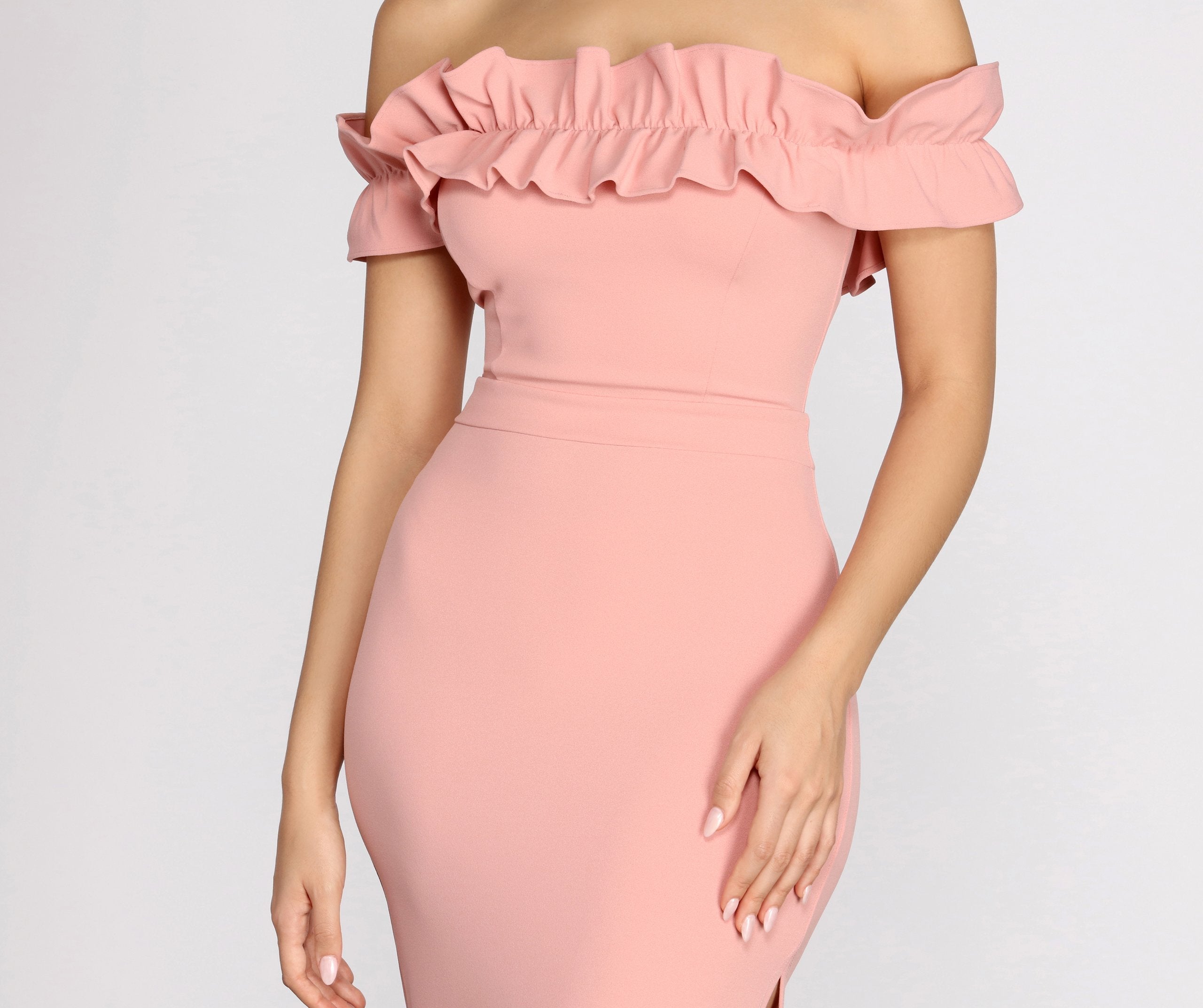 Colleen Ruffle Off Shoulder Crepe Dress - Lady Occasions