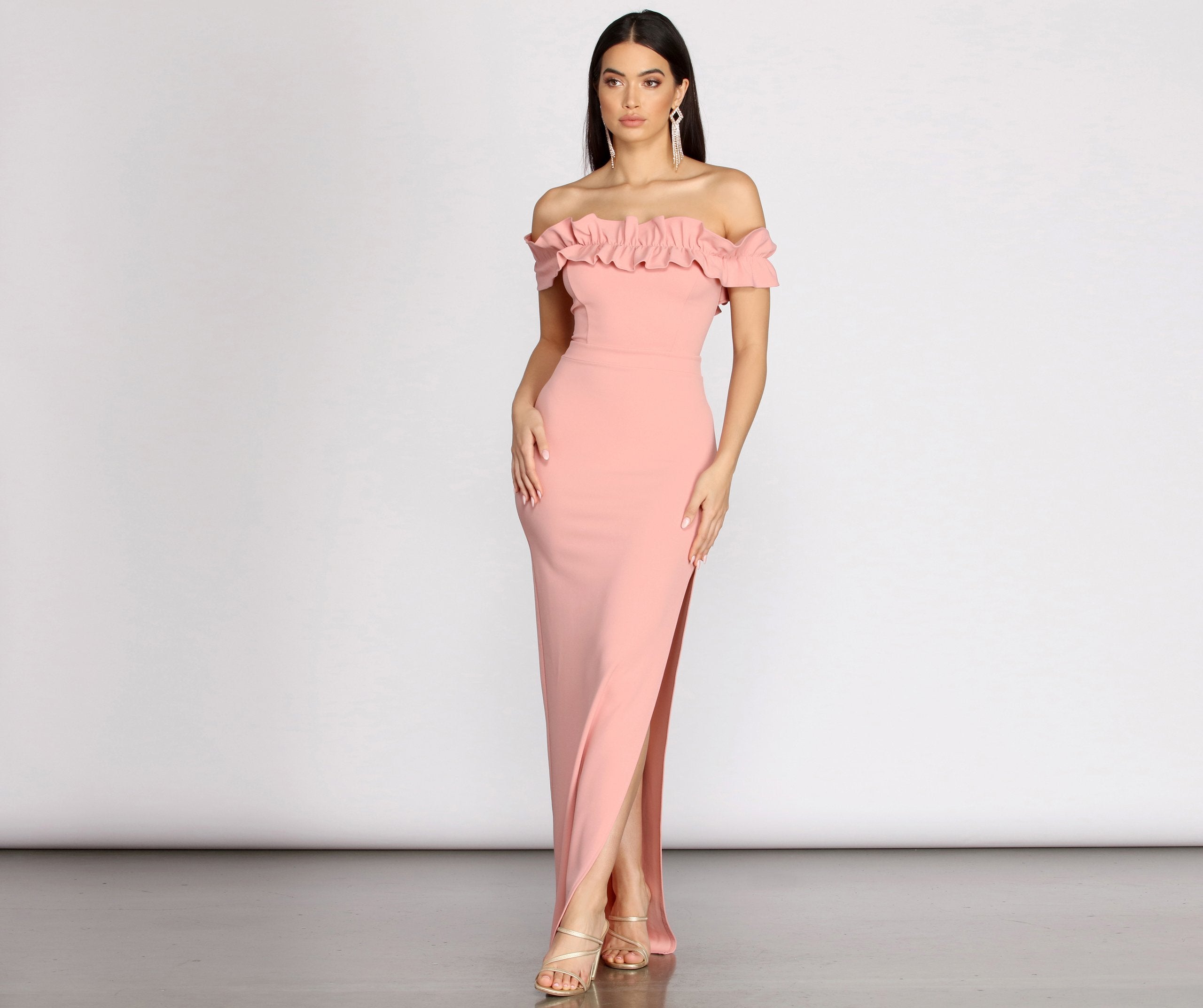 Colleen Ruffle Off Shoulder Crepe Dress - Lady Occasions