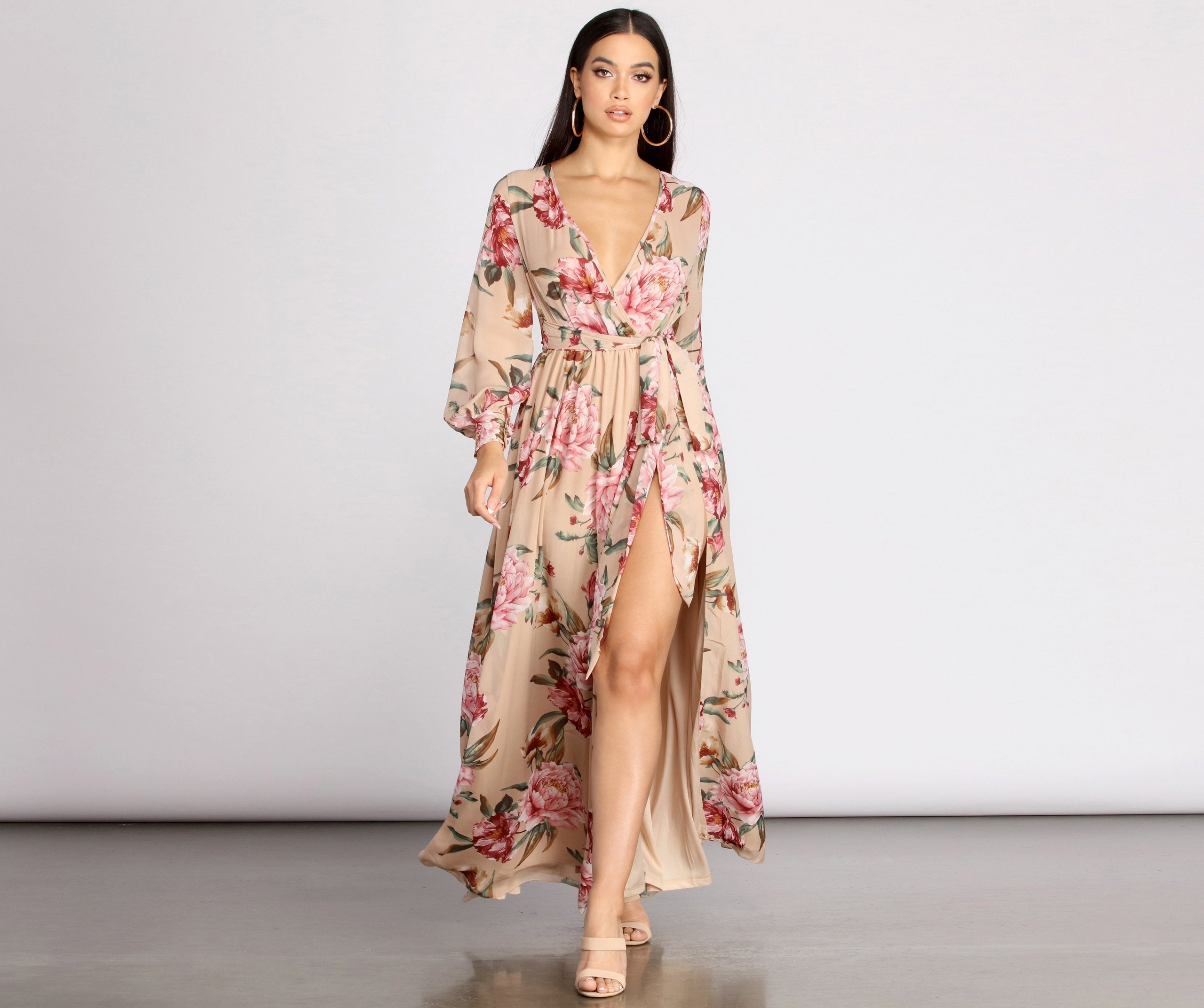 Caralisa Floral Chiffon High Slit Dress - Lady Occasions