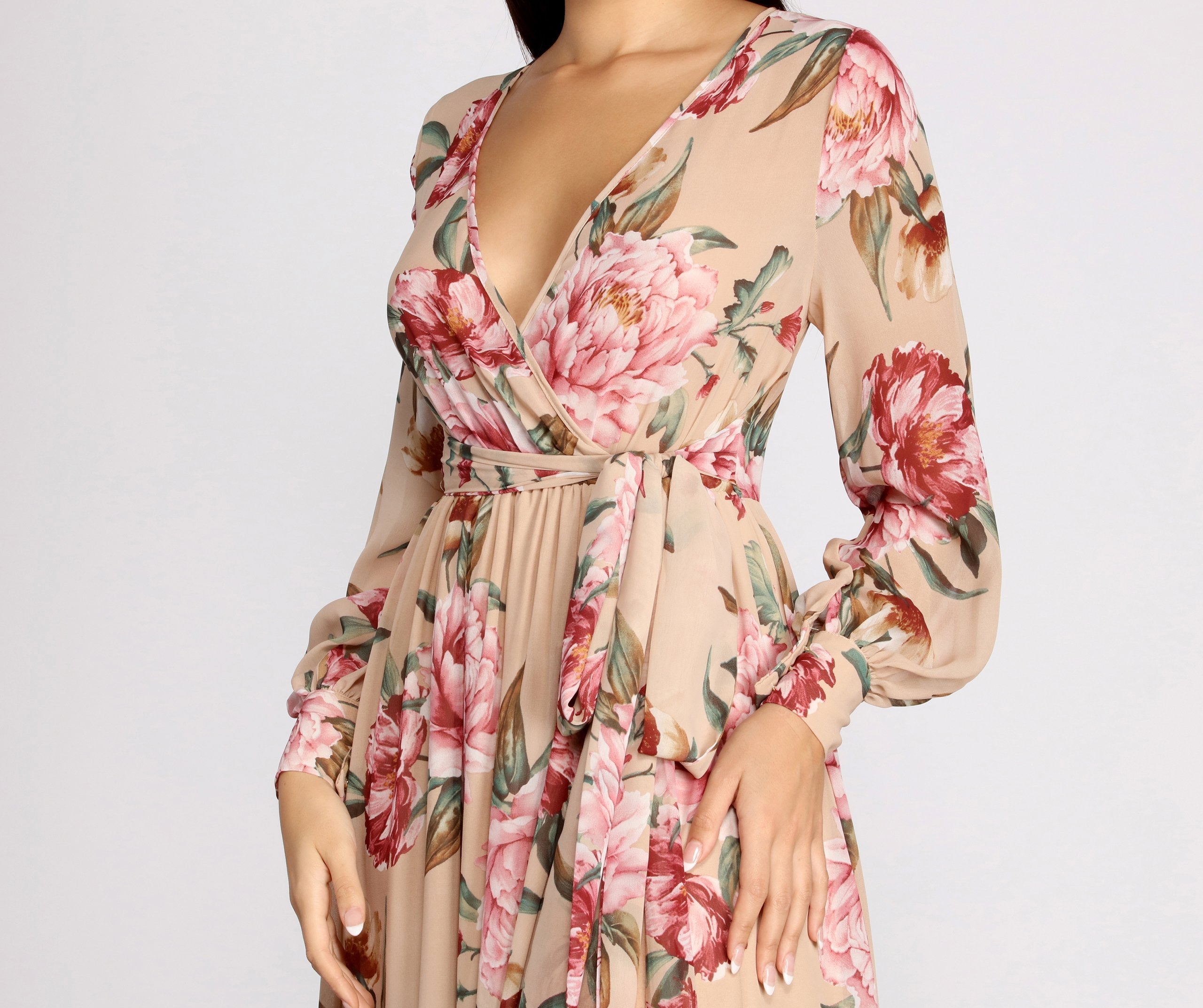 Caralisa Floral Chiffon High Slit Dress - Lady Occasions