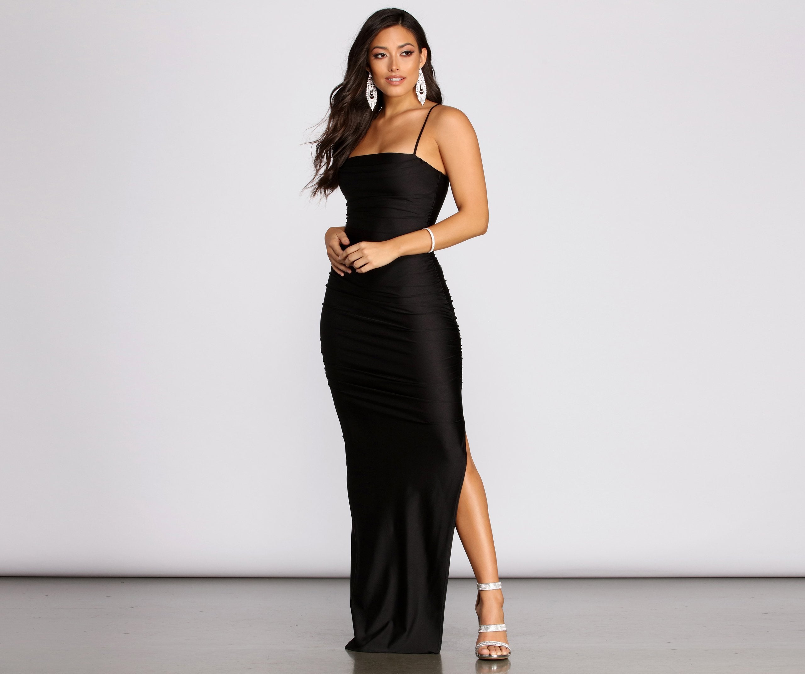 Mila High Slit Ruched Dress - Lady Occasions