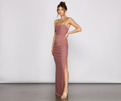 Quinn Ruched High Slit Formal Dress - Lady Occasions