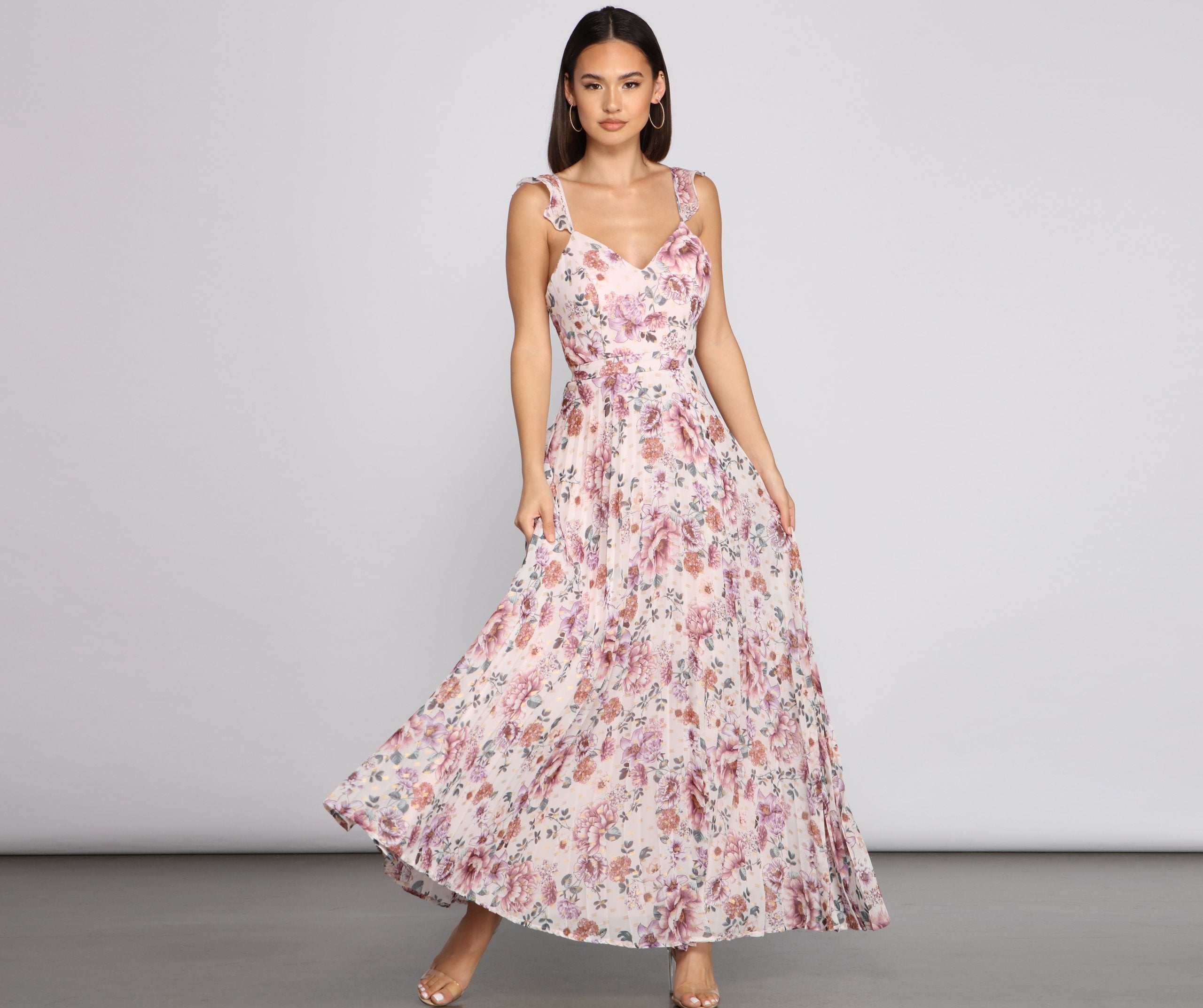 Ava Formal Floral Pleated Dress - Lady Occasions