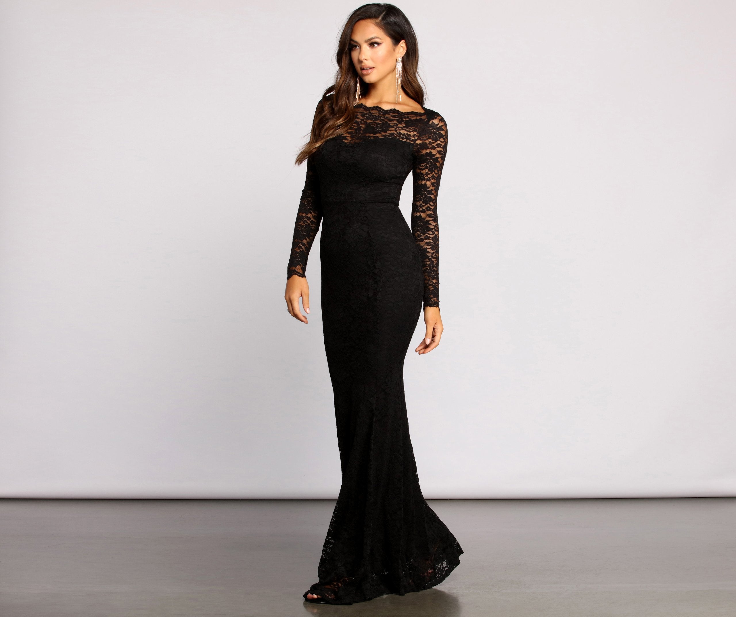 Priscilla Scalloped Lace Boat Neck Mermaid Dress - Lady Occasions