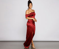 Cynthia Off-The-Shoulder Satin Formal Dress - Lady Occasions