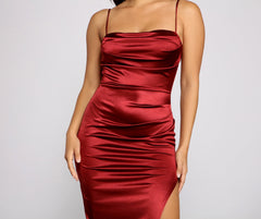 Gemma Formal High Slit Satin Dress - Lady Occasions