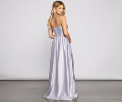 Riley Glitter Satin A-Line Formal Dress - Lady Occasions