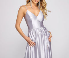 Riley Glitter Satin A-Line Formal Dress - Lady Occasions