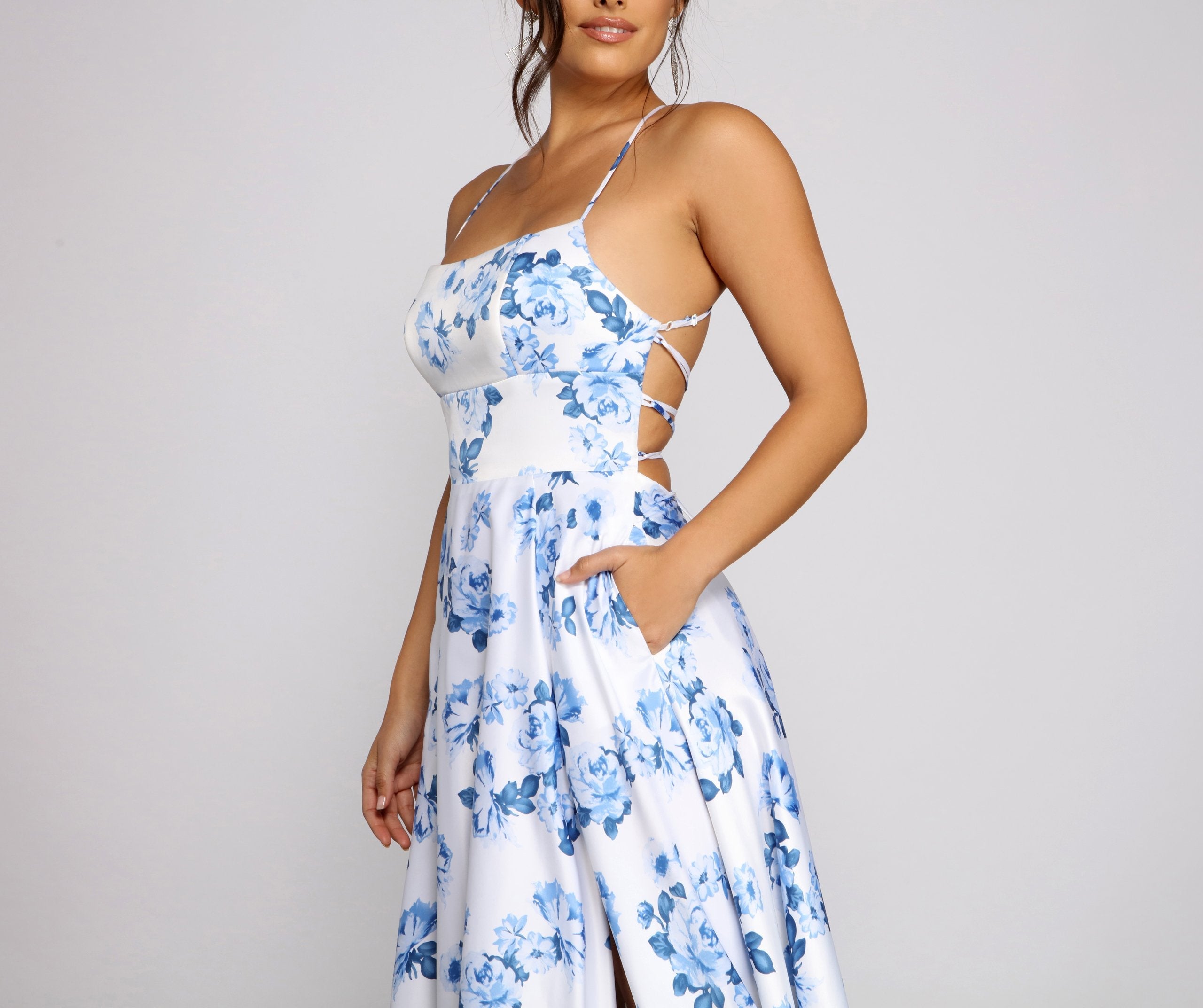 Lindsey Formal Floral High-Slit Dress - Lady Occasions