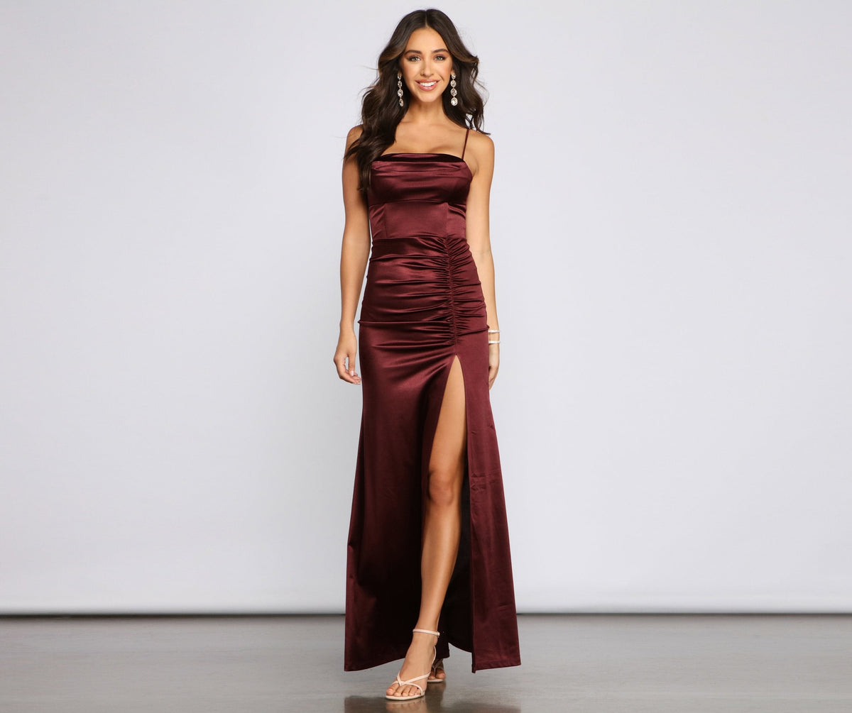 Nemi Formal High Slit Ruched Dress - Lady Occasions