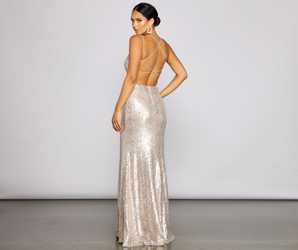 Elena Sequin Open-Back Formal Dress - Lady Occasions