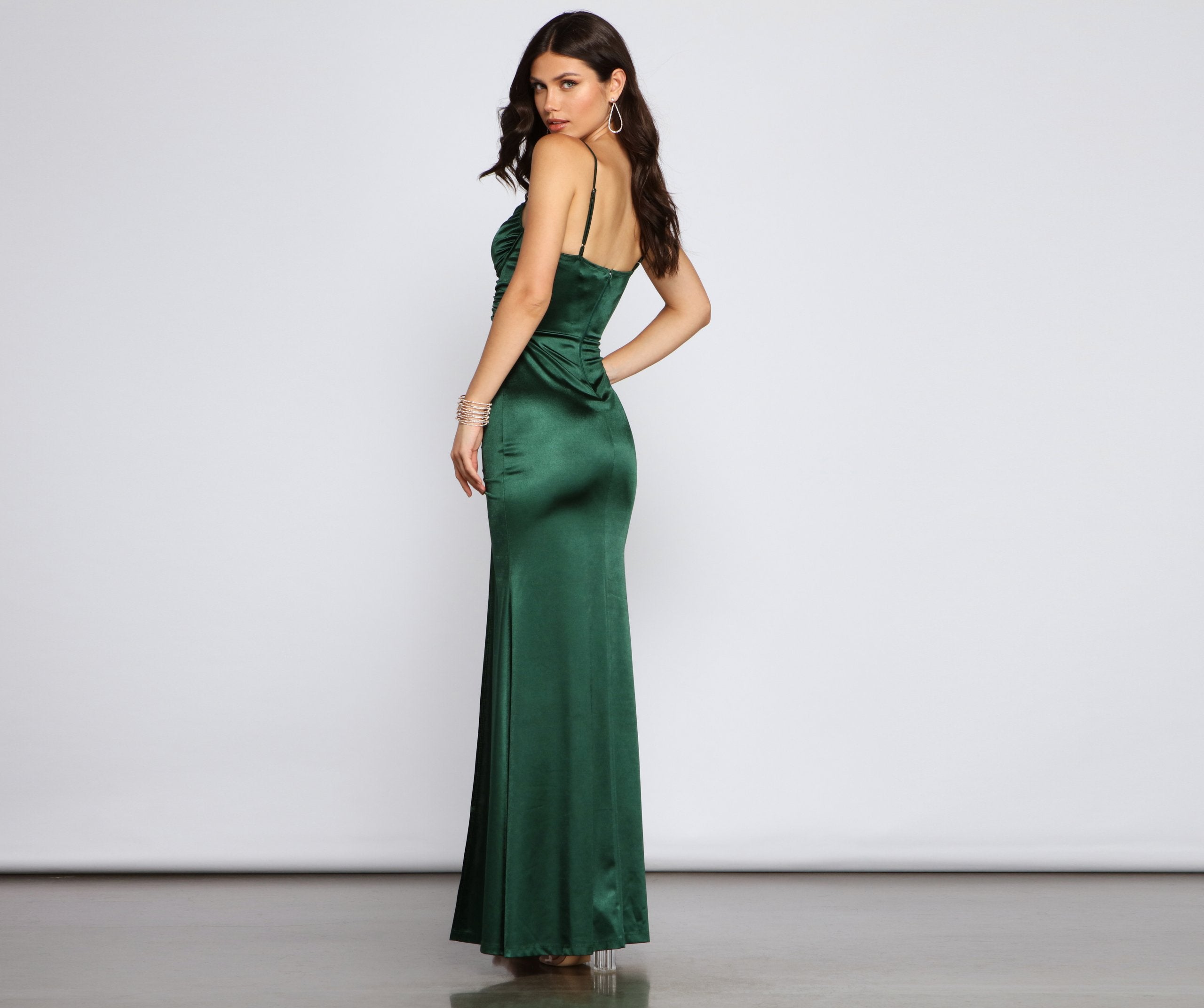 Aria High-Slit Satin Mermaid Dress - Lady Occasions