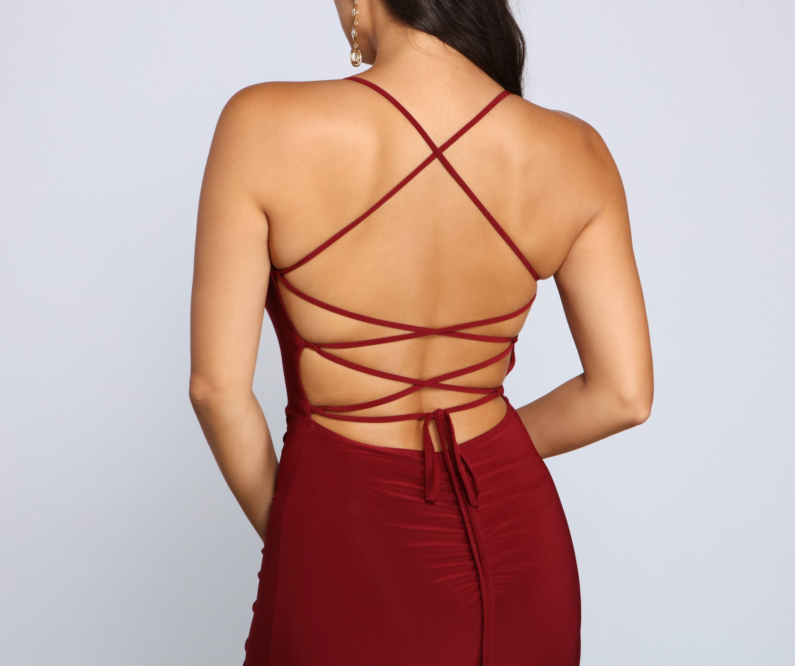 Gia Lace-Up Formal High-Slit Dress - Lady Occasions