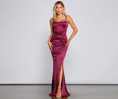 Evie Formal Ruched Satin Sleeveless Dress - Lady Occasions