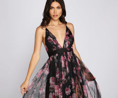 Aubrey Floral Mesh A-Line Dress - Lady Occasions