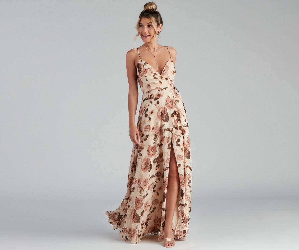 Erika Floral Chiffon Wrap A-Line Formal Dress - Lady Occasions