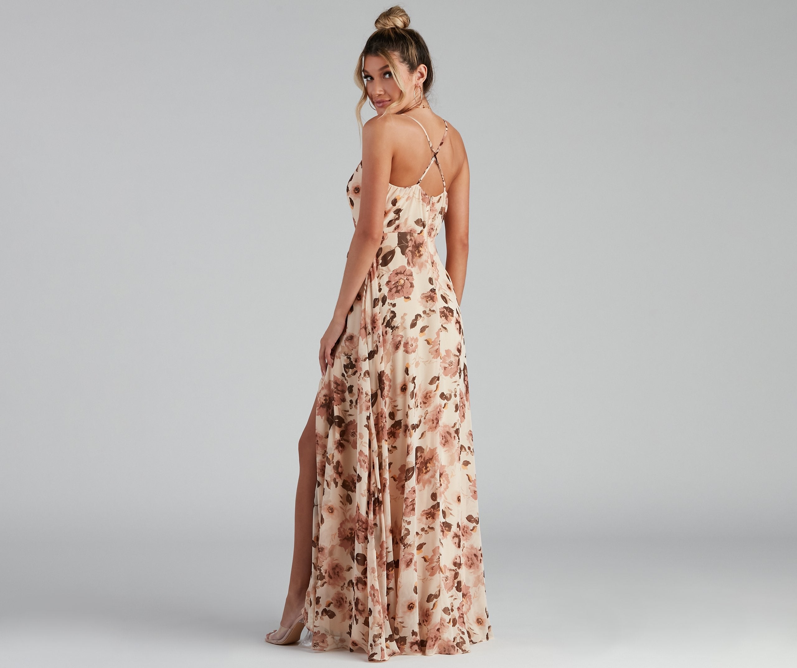 Erika Floral Chiffon Wrap A-Line Formal Dress - Lady Occasions