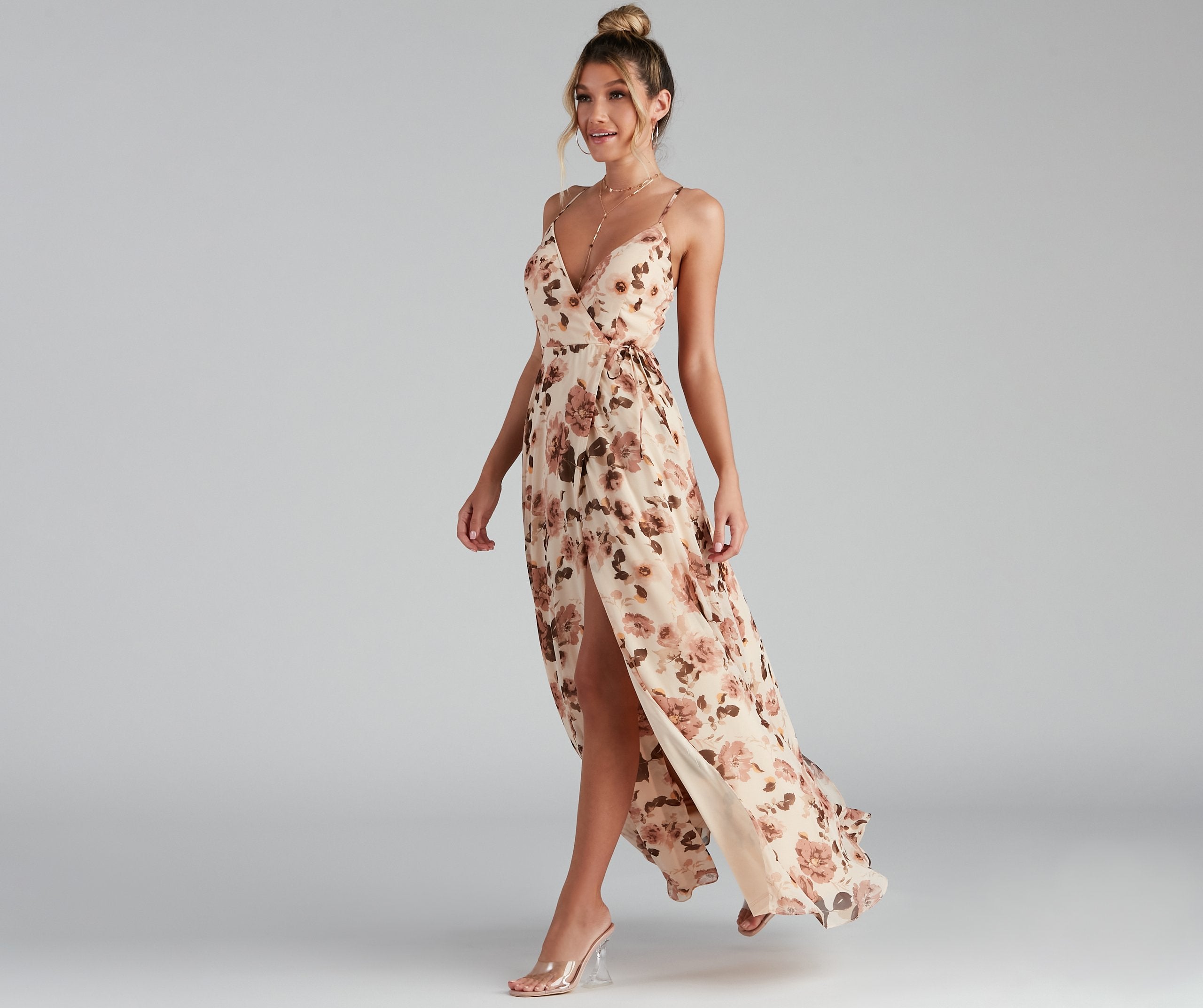 Erika Floral Chiffon Wrap A-Line Formal Dress - Lady Occasions