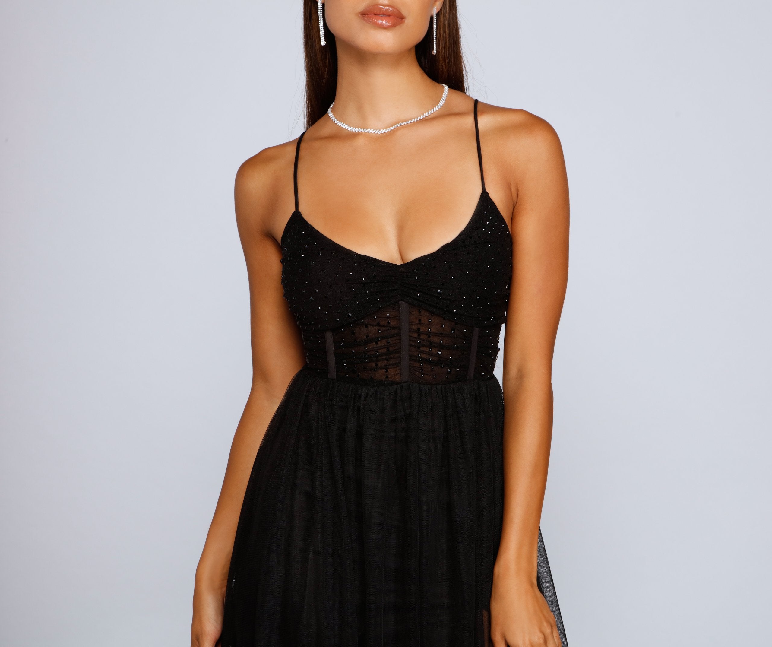 Rachel Rhinestone Mesh Formal Dress - Lady Occasions