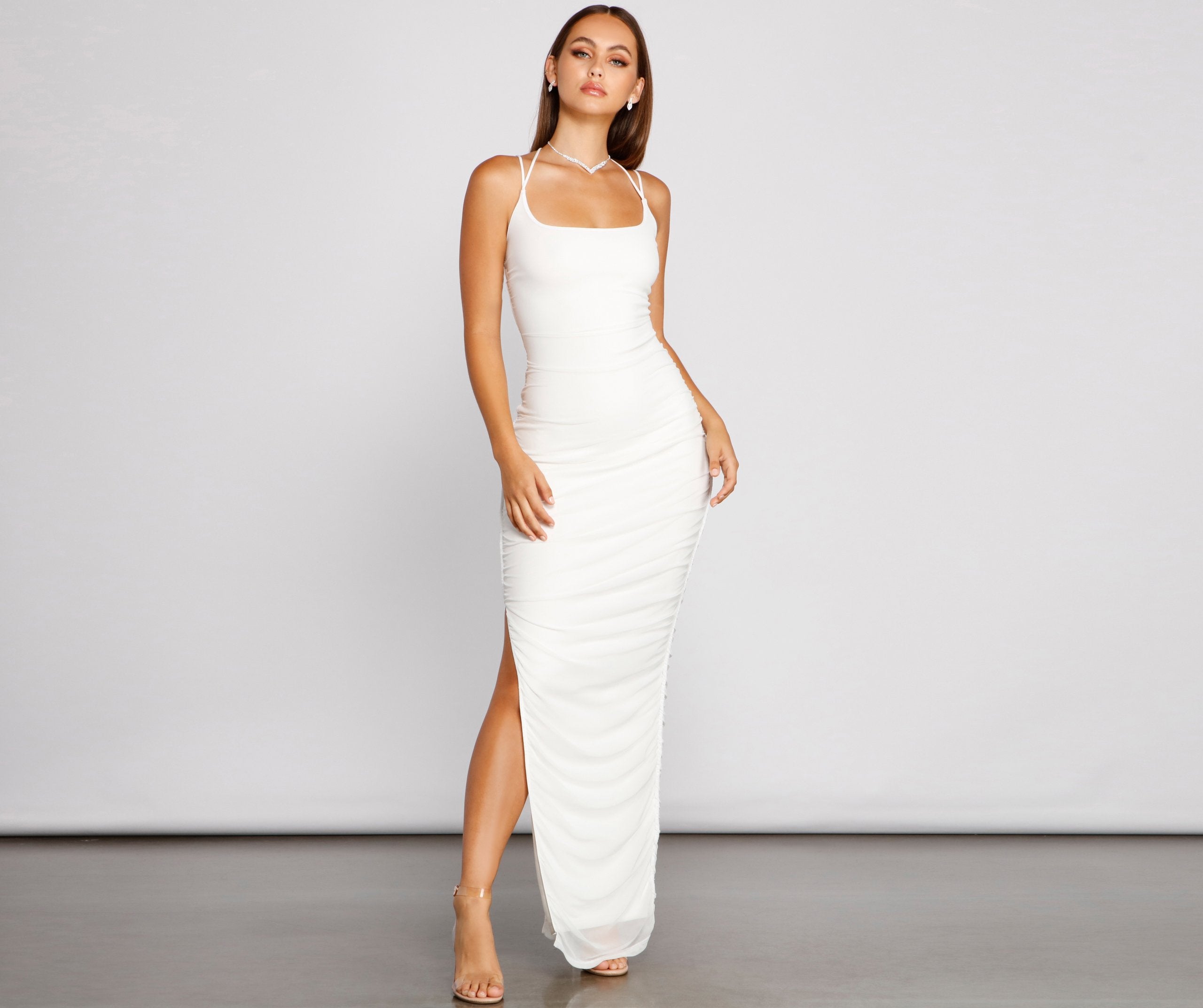 Liza Formal Ruched High Slit Dress - Lady Occasions