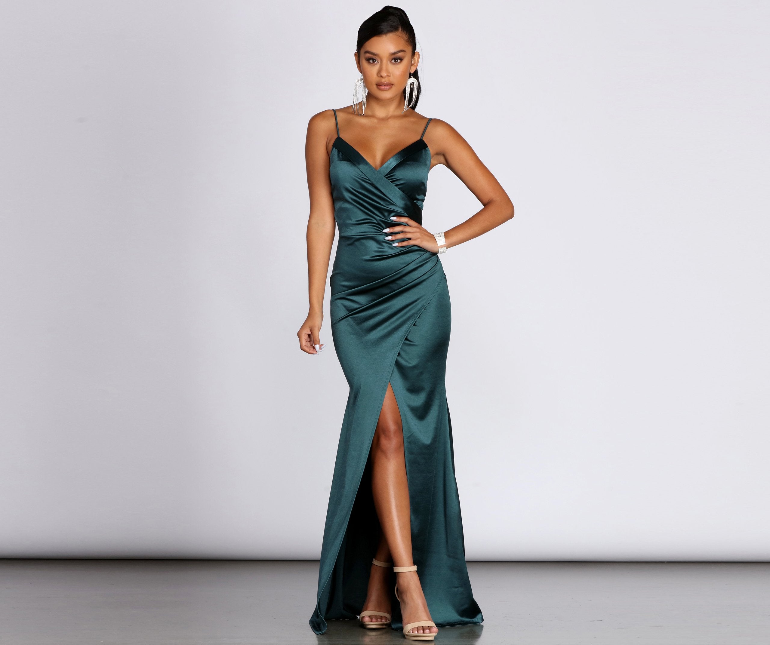 Kimia Formal Satin Wrap Gown - Lady Occasions