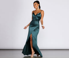 Kimia Formal Satin Wrap Gown - Lady Occasions