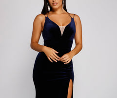 Akia Formal High Slit Velvet Dress - Lady Occasions