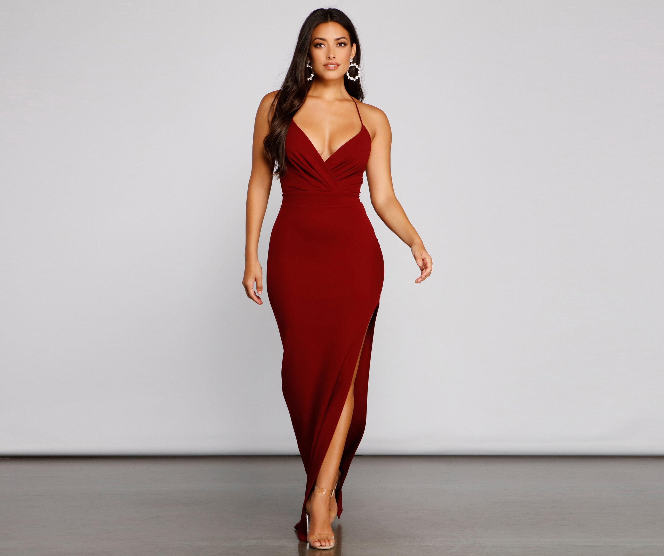 Giselle Formal High Slit Crepe Dress - Lady Occasions