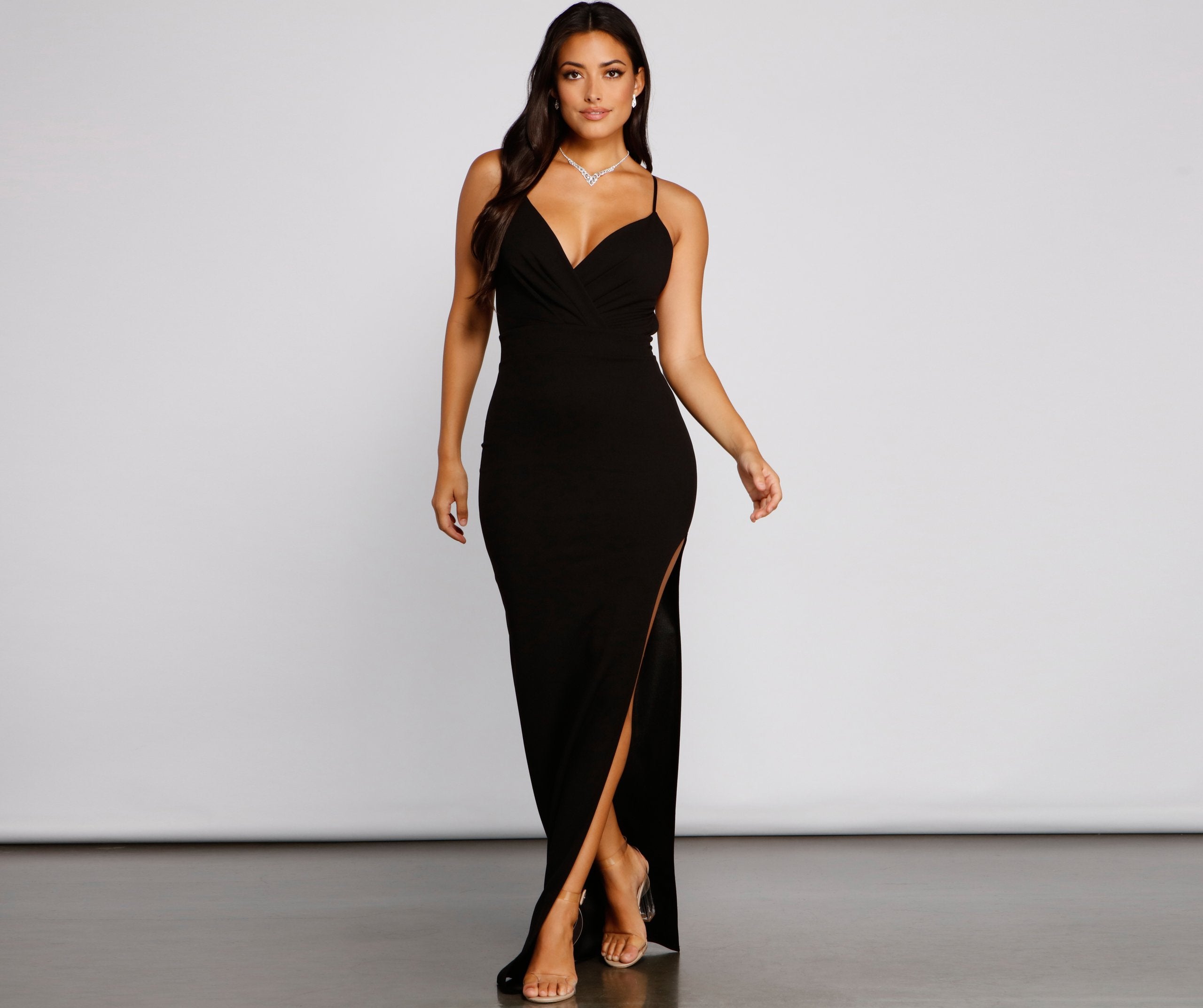 Giselle Formal High Slit Crepe Dress - Lady Occasions